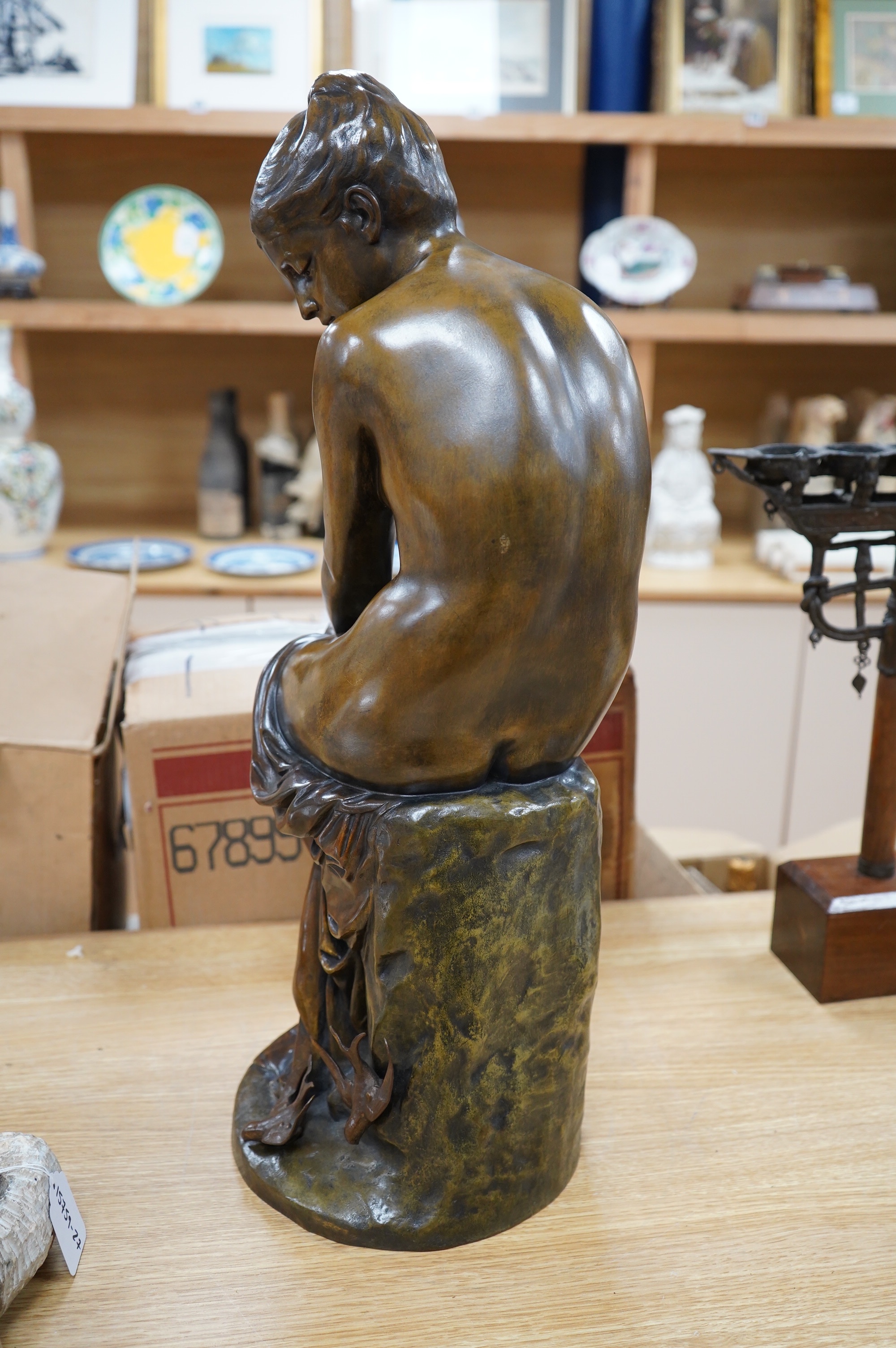 Auguste Joseph Peiffer (1832-1886), a bronze figure of a seated maiden, signed, 65cm high. Condition - good